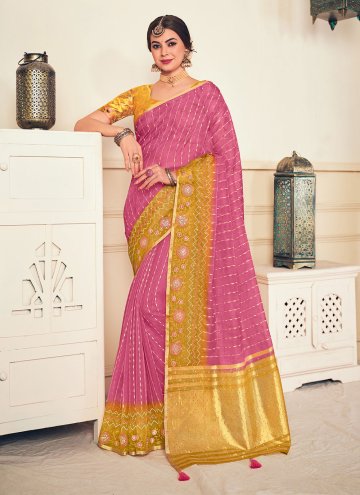 Gratifying Embroidered Silk Pink Trendy Saree