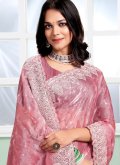 Gratifying Embroidered Silk Pink Trendy Saree - 1