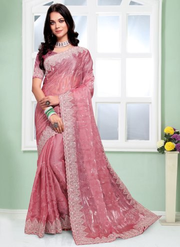Gratifying Embroidered Silk Pink Trendy Saree