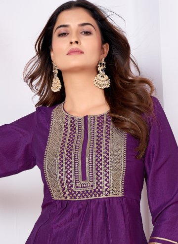 Gratifying Embroidered Silk Purple Salwar Suit