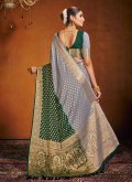 Gratifying Green and Grey Pure Georgette Woven Trendy Saree for Ceremonial - 2