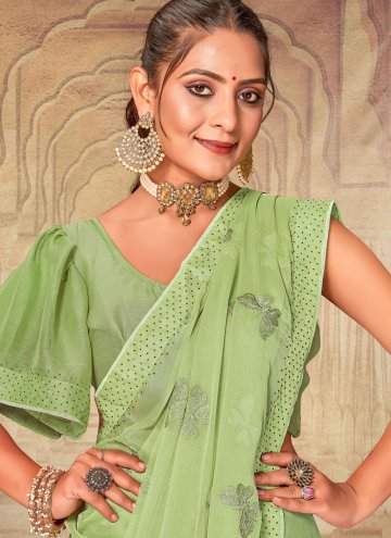 Gratifying Green Chiffon Embroidered Trendy Saree