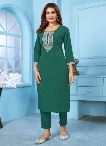 Gratifying Green Cotton  Embroidered Party Wear Ku
