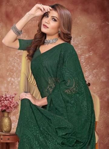 Gratifying Green Georgette Embroidered Contemporary Saree