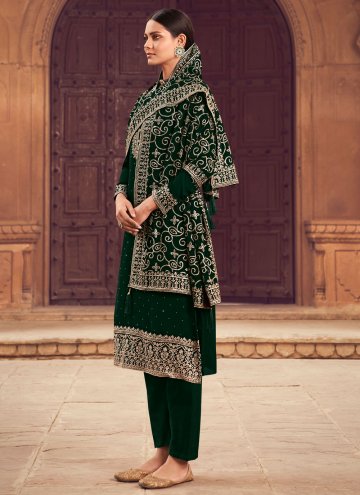 Gratifying Green Georgette Embroidered Trendy Salwar Kameez