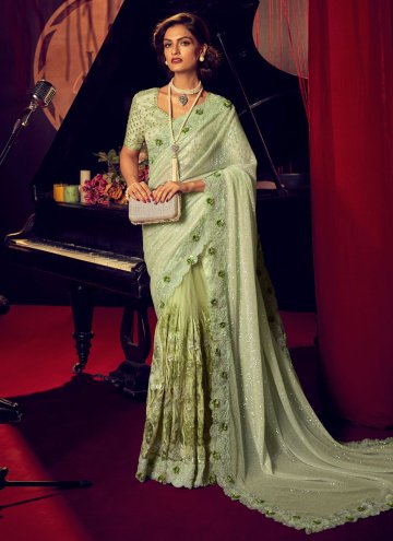 Gratifying Green Imported Embroidered Classic Designer Saree for Reception