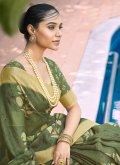 Gratifying Green Linen Digital Print Classic Designer Saree for Casual - 1