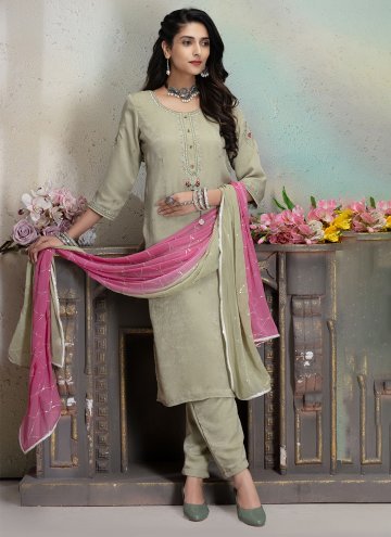 Gratifying Green Silk Embroidered Salwar Suit for Ceremonial