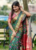 Gratifying Green Silk Woven Classic Designer Saree for Ceremonial - 1