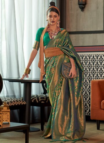 Gratifying Green Silk Woven Trendy Saree for Engag