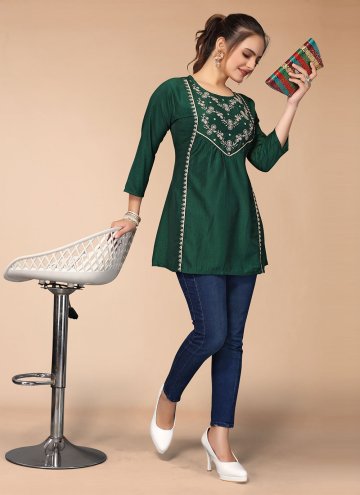 Gratifying Green Viscose Embroidered Party Wear Kurti