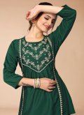 Gratifying Green Viscose Embroidered Party Wear Kurti - 2
