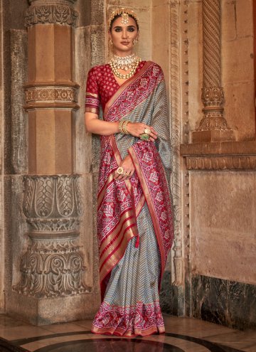 Gratifying Grey Banarasi Woven Contemporary Saree 