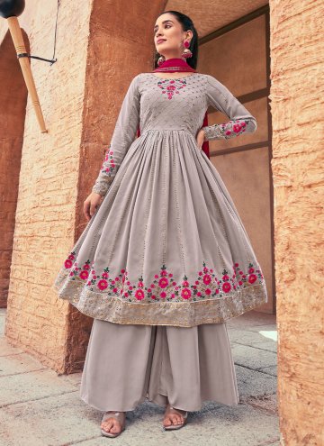 Gratifying Grey Georgette Embroidered Trendy Salwa