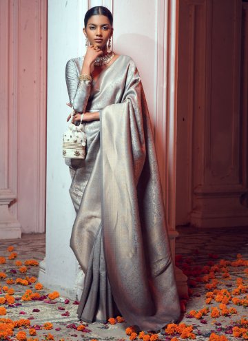 Gratifying Grey Silk Woven Classic Designer Saree