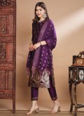 Gratifying Jacquard Work Cotton Silk Purple Salwar Suit - 2