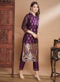 Gratifying Jacquard Work Cotton Silk Purple Salwar Suit - 3