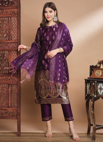 Gratifying Jacquard Work Cotton Silk Purple Salwar