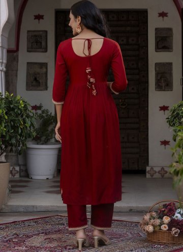 Gratifying Maroon Rayon Embroidered Salwar Suit