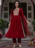 Gratifying Maroon Rayon Embroidered Salwar Suit - 2
