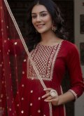 Gratifying Maroon Rayon Embroidered Salwar Suit - 3