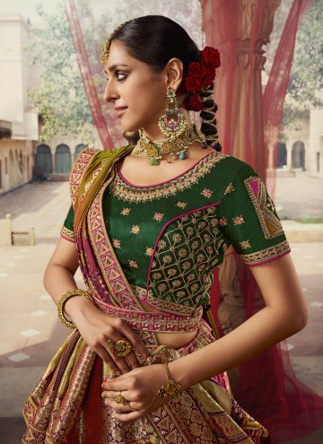 Gratifying Multi Colour Banarasi Embroidered Designer Lehenga Choli for Engagement