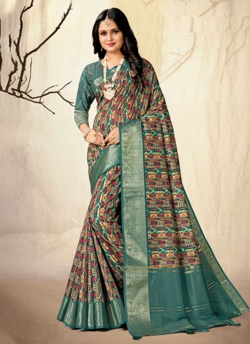 Gratifying Multi Colour Silk Digital Print Trendy Saree for Ceremonial
