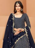 Gratifying Navy Blue Faux Georgette Embroidered Salwar Suit for Engagement - 1