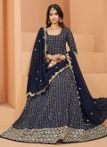Gratifying Navy Blue Faux Georgette Embroidered Salwar Suit for Engagement - 2