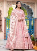 Gratifying Off White and Pink Silk Digital Print Designer Gown for Ceremonial - 2