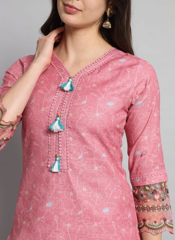 Gratifying Peach Cotton  Embroidered Salwar Suit