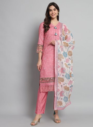 Gratifying Peach Cotton  Embroidered Salwar Suit