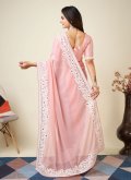 Gratifying Peach Georgette Embroidered Contemporary Saree - 2