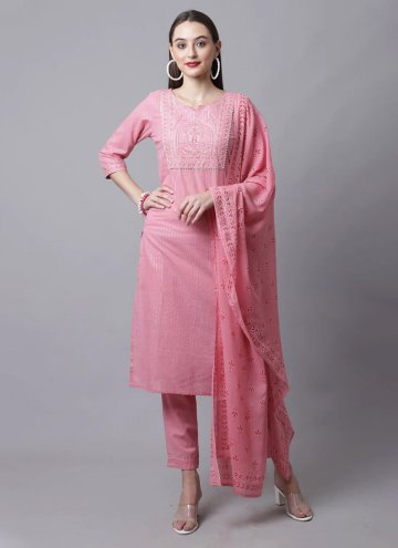Gratifying Pink Cotton  Embroidered Salwar Suit