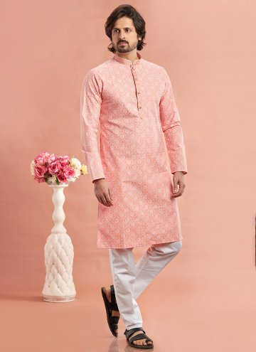 Gratifying Pink Cotton  Printed Kurta Pyjama for Ceremonial
