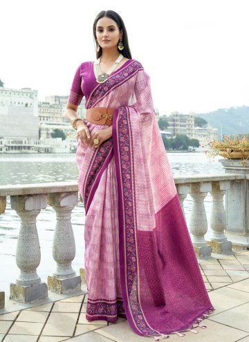 Gratifying Pink Cotton Silk Printed Designer Saree