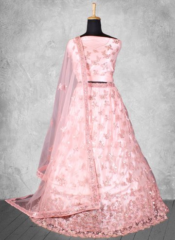 Gratifying Pink Net Embroidered A Line Lehenga Cho