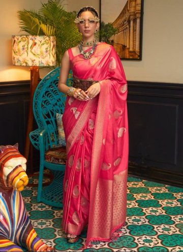 Gratifying Pink Satin Woven Classic Designer Saree