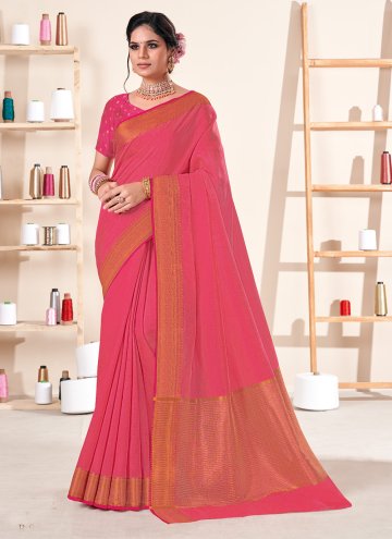 Gratifying Pink Silk Woven Trendy Saree for Ceremo