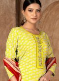 Gratifying Printed Cotton  Yellow Salwar Suit - 1