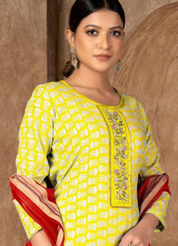 Gratifying Printed Cotton  Yellow Salwar Suit