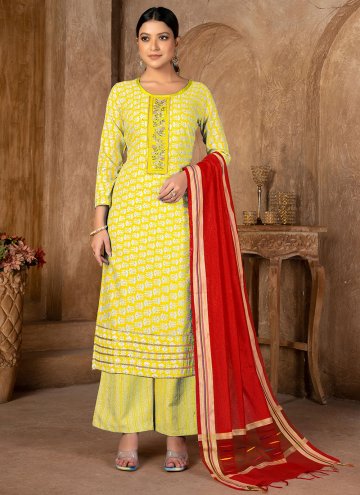 Gratifying Printed Cotton  Yellow Salwar Suit