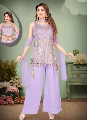 Gratifying Printed Georgette Lavender Salwar Suit