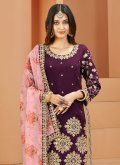 Gratifying Purple Art Silk Embroidered Trendy Salwar Suit - 1
