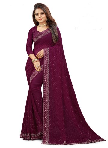 Gratifying Purple Georgette Border Contemporary Saree for Casual