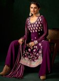Gratifying Purple Georgette Embroidered Palazzo Suit for Ceremonial - 1