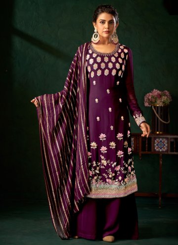 Gratifying Purple Georgette Embroidered Palazzo Suit for Ceremonial
