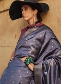 Gratifying Purple Handloom Silk Woven Trendy Saree - 1