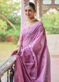 Gratifying Purple Handloom Silk Woven Trendy Saree - 2