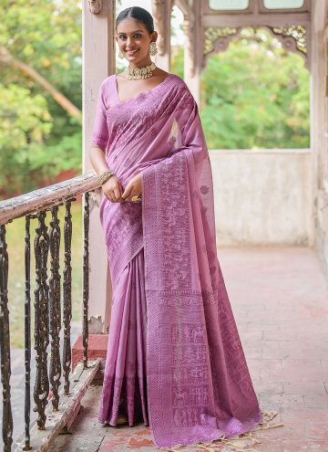 Gratifying Purple Handloom Silk Woven Trendy Saree